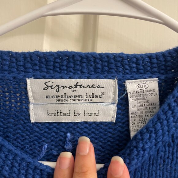 Vintage Signatures by Northern Isles Blue Santa Snowman Ugly Christmas Cardigan - Picture 10 of 11